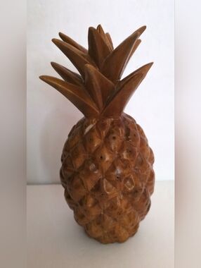 Vintage Hand Carved Wood Pineapple Appetizer Toothpick Holder Collectable